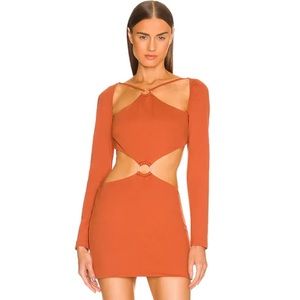 NEW! Dundas x Revolve Jade Ring Cutout Long Sleeve Mini Dress in Rust Size XS